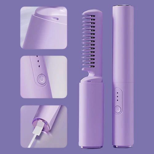 Mini Wireless Hair Straightener Comb – USB Rechargeable Hot Brush for Fast Styling