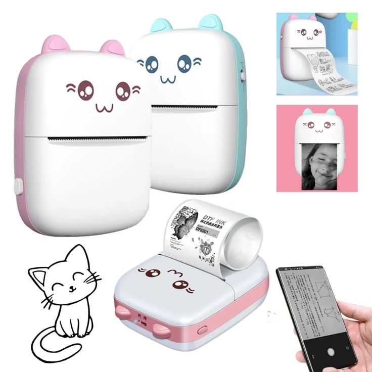 Portable Mini Thermal Printer with Cute Design & Paper Rolls
