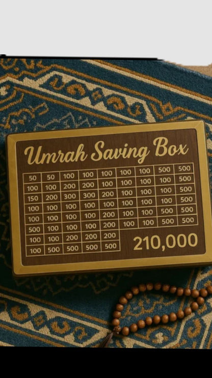 Umrah Saving Box – Wooden Islamic Money Saving Box (280 Days)
