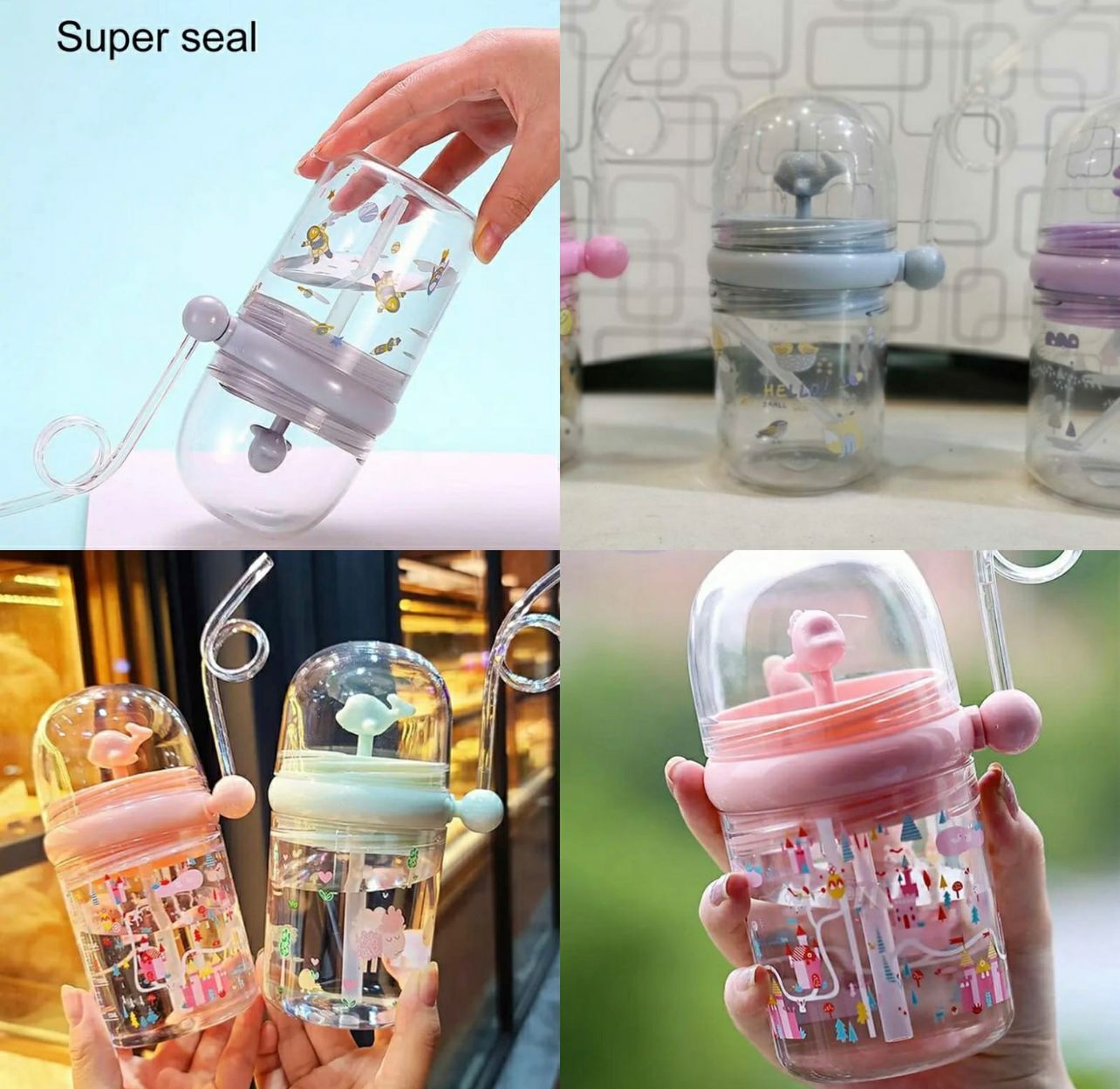 Fancy Water Bottle Cup With Straw