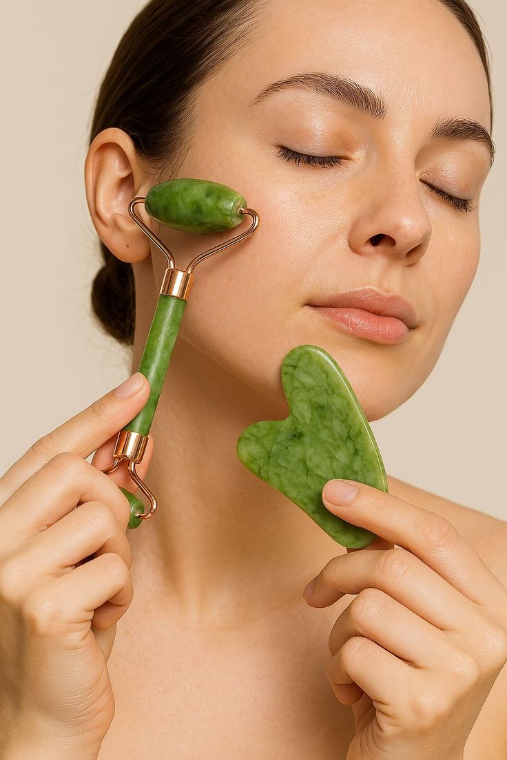 4-in-1 Skin Care Bundle – Jade Roller, Gua Sha Stone, Derma Roller & Silicone Ice Roller