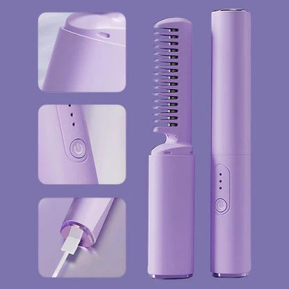 Mini Wireless Hair Straightener Comb – USB Rechargeable Hot Brush for Fast Styling