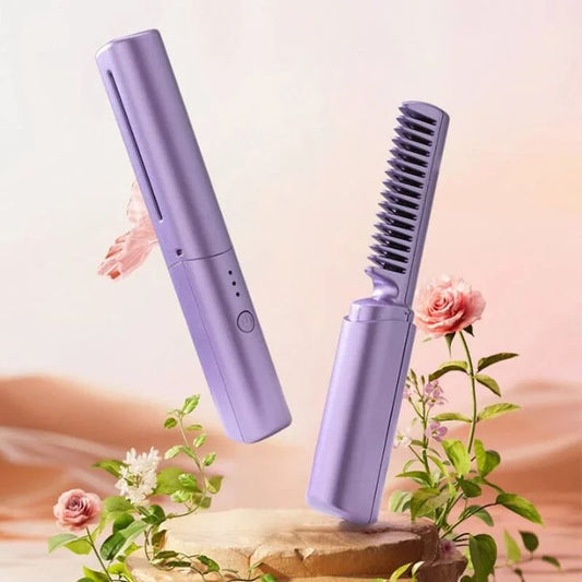 Mini Wireless Hair Straightener Comb – USB Rechargeable Hot Brush for Fast Styling