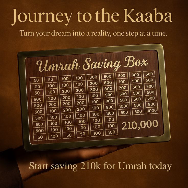 Umrah Saving Box – Wooden Islamic Money Saving Box (280 Days)