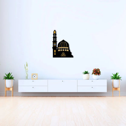 Masjid-e-Nabvi Wall Art in Black MDF & Gold Acrylic, 15×12 inches – Elegant Islamic Home Décor