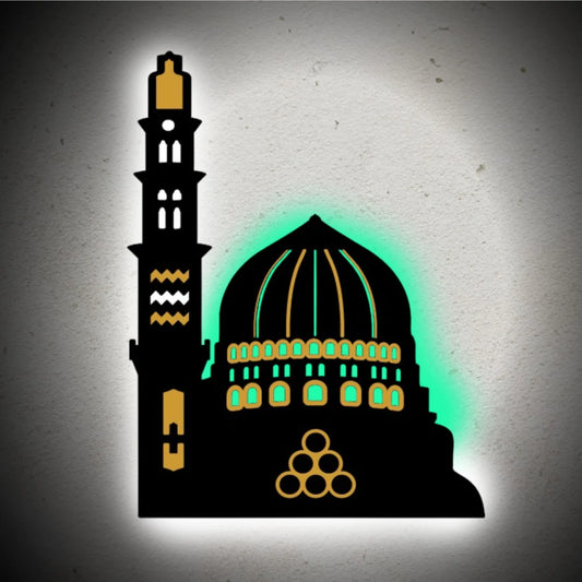 Masjid-e-Nabvi Wall Art in Black MDF & Gold Acrylic, 15×12 inches – Elegant Islamic Home Décor
