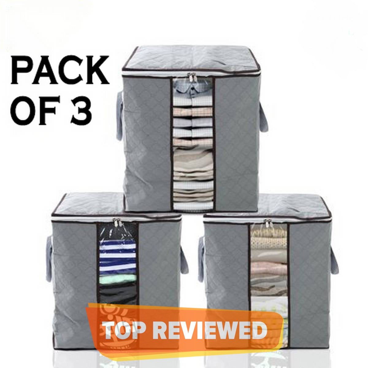 3‑Pack Large Storage Bags – Clothes, Toys & Blankets